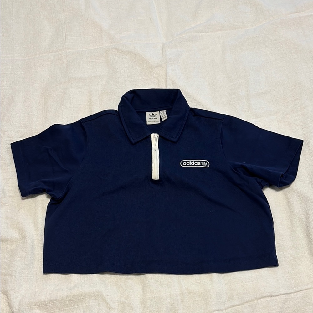 Adidas Blue Polo Shirt with Zip Collar